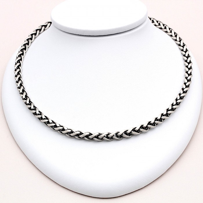 20”/ 51cm Matt Finished Oxidised Sterling Silver Men’s Woven Wheat Chain