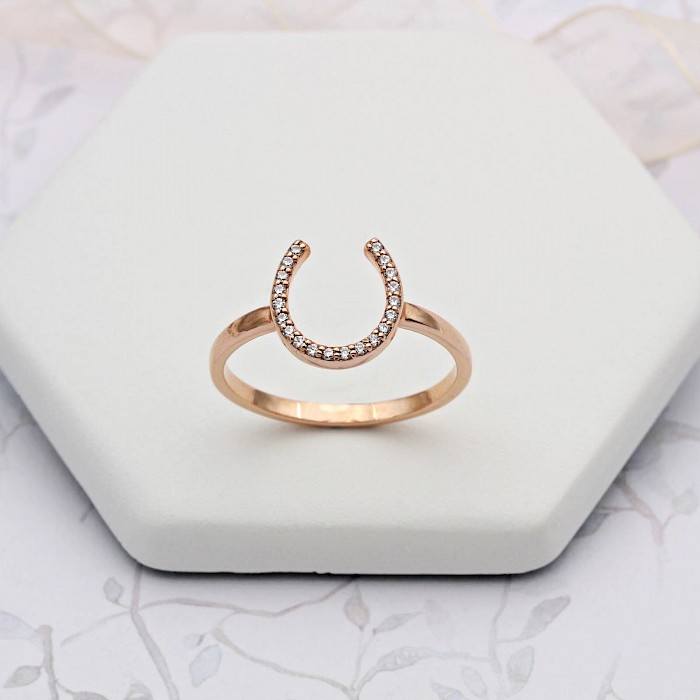 18ct Rose Gold Vermeil Sparkly Horseshoe Ring