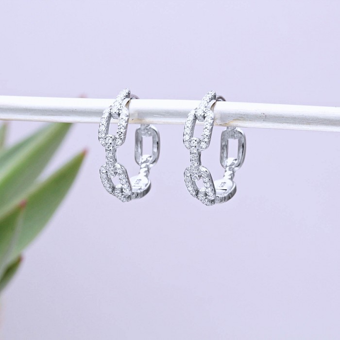 Sterling Silver and Cubic Zirconia Link Design Hoops