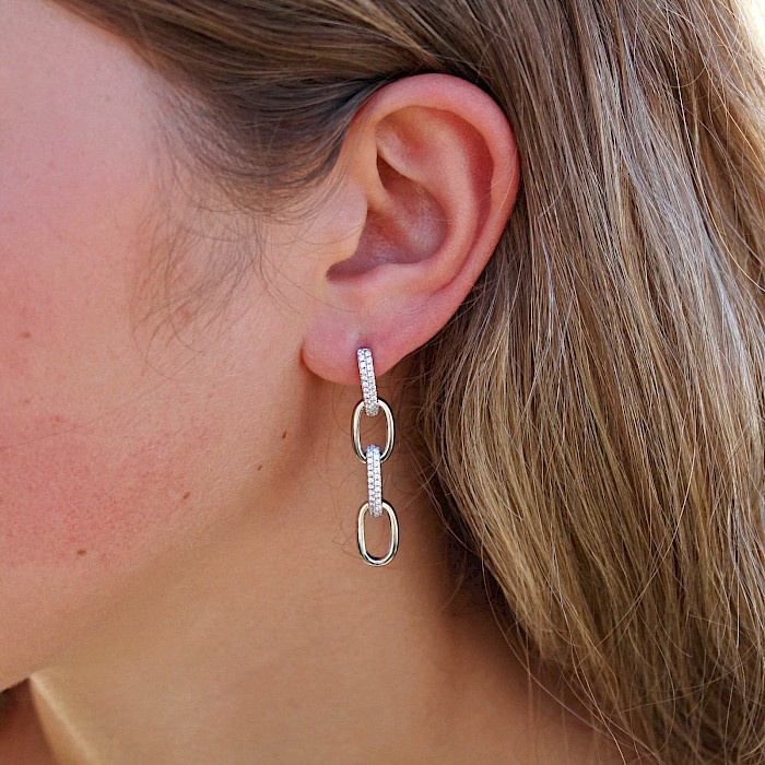 Sterling Silver Sparkling Link Drop Earrings 