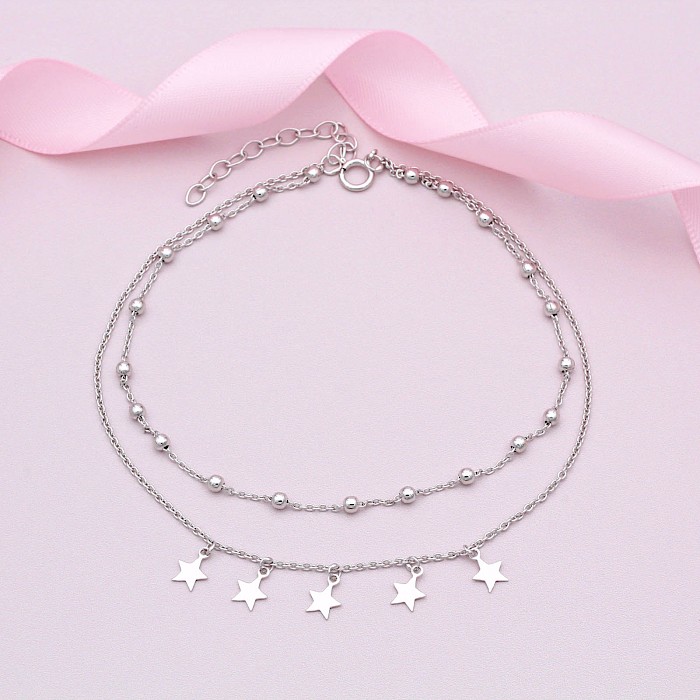 Sterling Silver Two Row Star Anklet