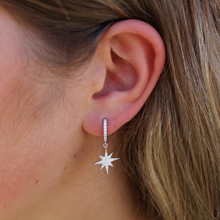 Sparkling 925 Sterling Silver Stars Cubic Zirconia Stud Earrings UK 