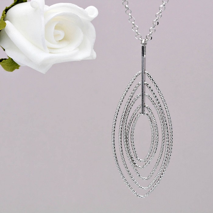 Sterling Silver Diamond Cut Marquise Shape Necklace