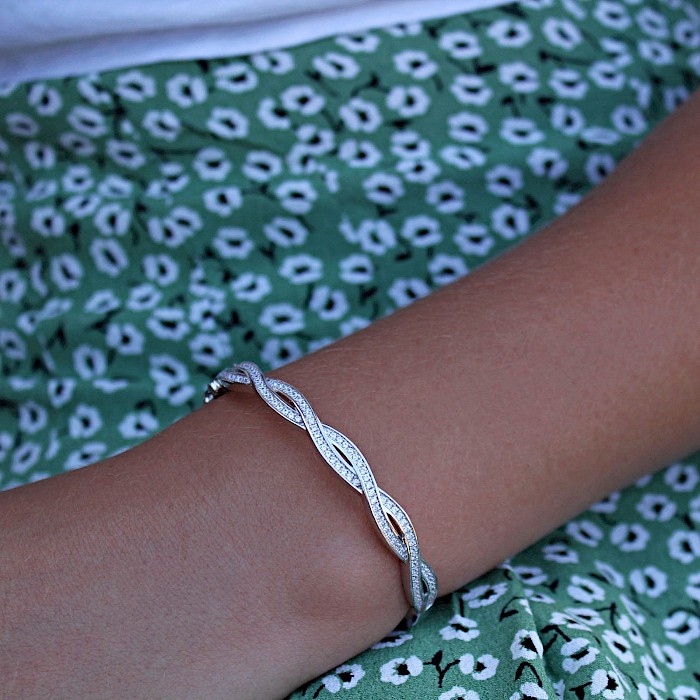 Sterling Silver Entwined Sparkle Bangle