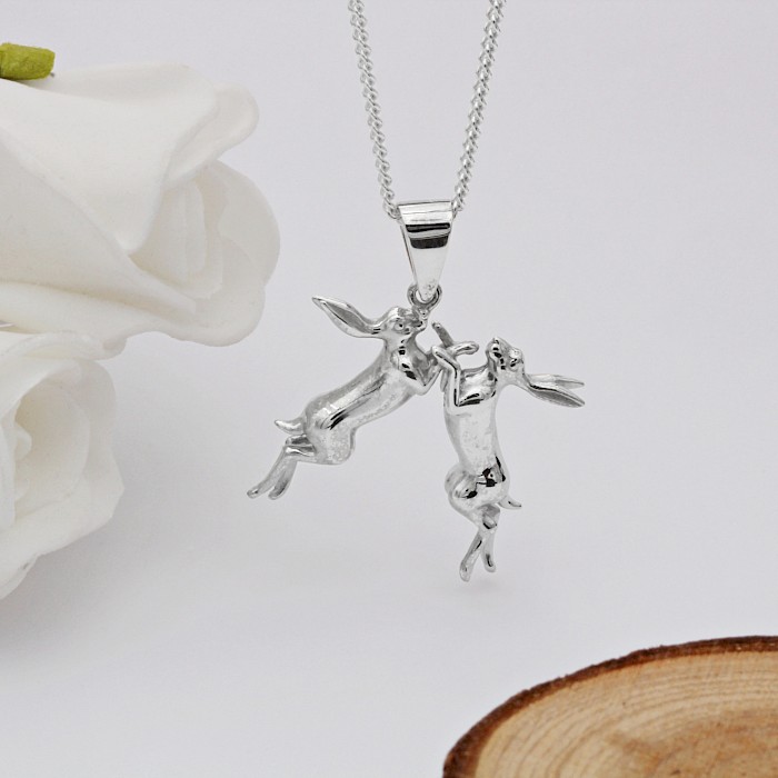 Sterling Silver Boxing Hares Necklace