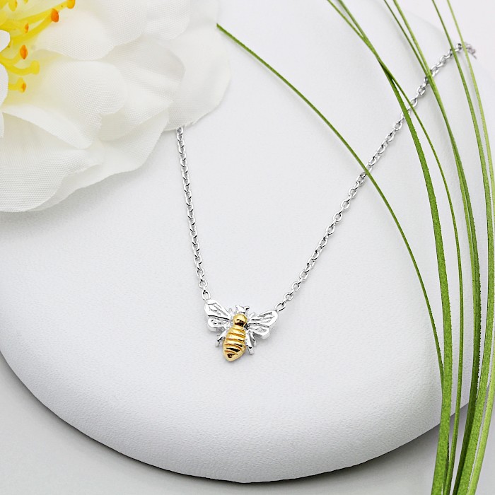 Sterling Silver and 18ct Gold Vermeil Small Bee Necklace