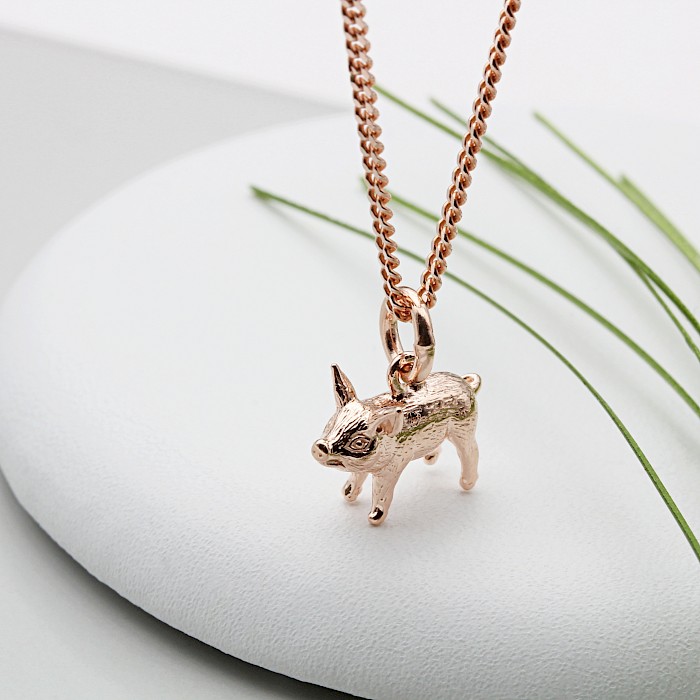 Small Sterling Silver Rose Gold Piggy Vermeil Necklace