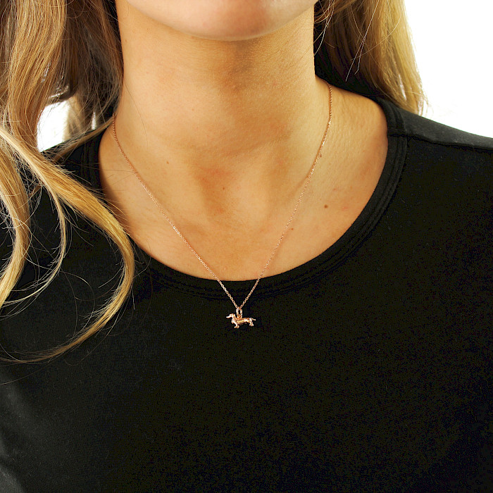 Sterling Silver and 18ct Rose Gold Vermeil Dinky Dachshund Necklace