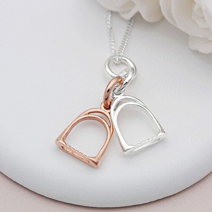Sterling Silver and Rose Gold Vermeil Double Stirrup Necklace