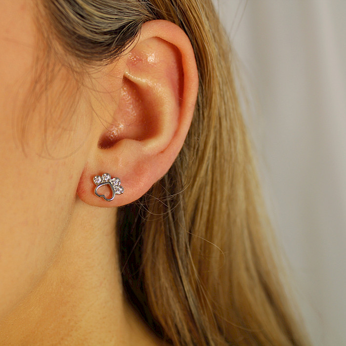 Sterling Silver Stone Set Dog Paw Ear Studs