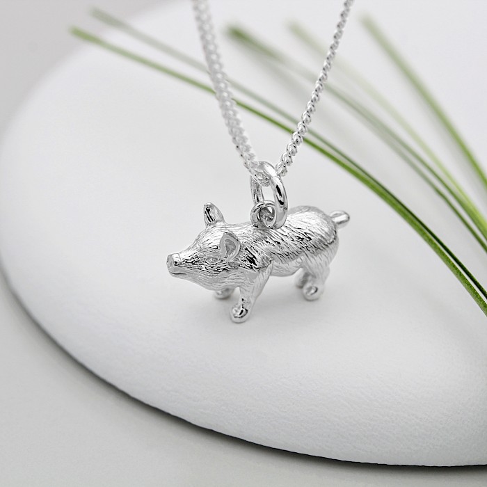 Sterling Silver Solid Pig Necklace