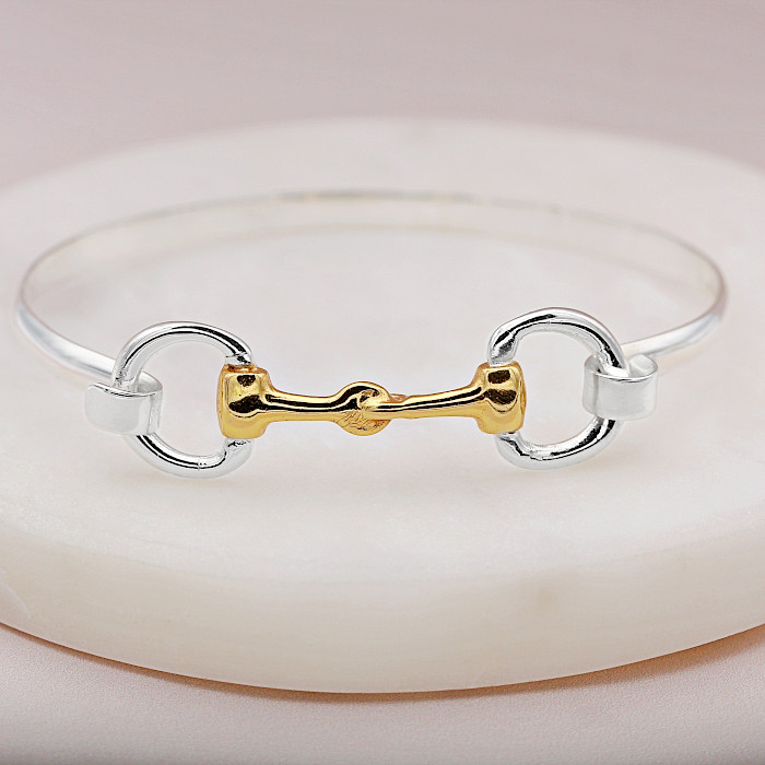 Sterling Silver and 18ct Gold Vermeil Eggbutt Snaffle Bangle