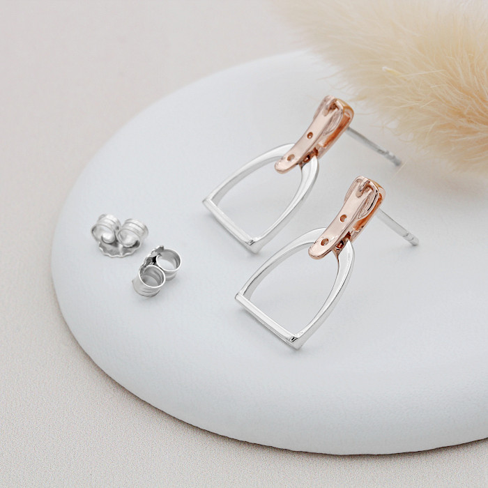 Sterling Silver and 18ct Rose Gold Vermeil Stirrup Stud Earrings