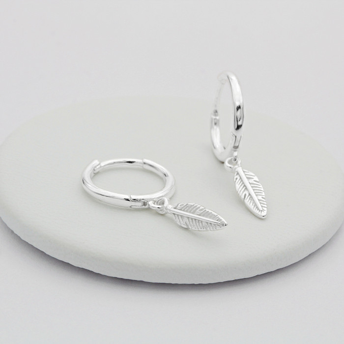 Sterling Silver Feather Huggie Hoops