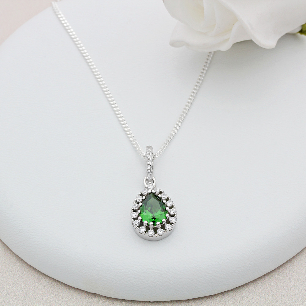 Sterling Silver Cubic Zirconia Green Stone Necklace | A